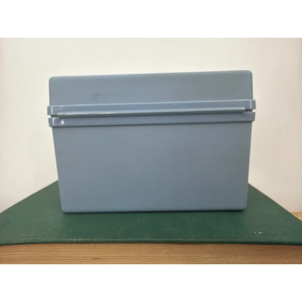 Vintage Blue Plastic Index Card Box with Oxford A-Z Monthly Dividers 3x5 Storage